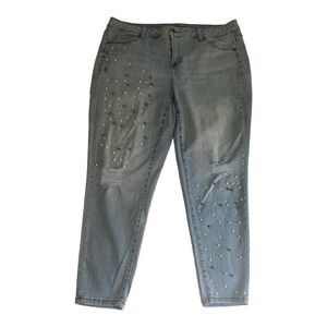 Lane Bryant Sz. 20 Pearl Embellished ANKLE JEAN Rip Holes Shreds